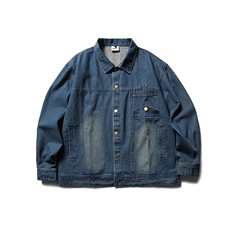南夏乔装2025秋季新款纯色口袋装饰翻领夹克日系复古水洗牛仔外套，男装工装外套，电商S006（B521）
