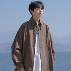 wassuphappy日系长袖衬衫男款春秋季潮流痞帅青少年休闲衬衣外套，男装衬衫，电商A168