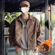 美式复古棕色翻领皮衣夹克外套男女夹棉高级感麂皮情侣款夹克潮，男装夹克，星座506A