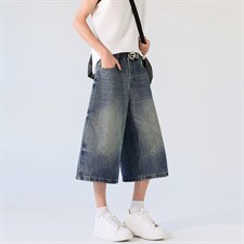 美式复古高腰宽松阔腿裤百搭垂感直筒七分裤牛仔裤K7013TP50，男装牛仔裤，电商D325