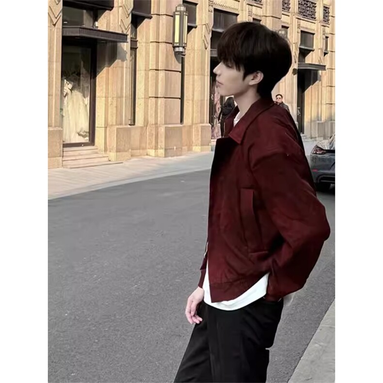 酒红色外套痞帅廓形翻领夹克本命年高级感衣服JK8188特P66,男装夹克,星座908-1
