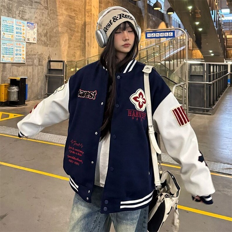 vibe春秋宽松型常规款潮复古刺绣字母棒球服外套JW790，男装夹克，星座1116A（原606A-3）