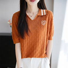 天丝16G爱心提花短袖，女装T恤，昭美羊绒