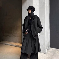 复古高级感双排扣麂皮绒夹克男女同款秋冬款宽松百搭休闲外套上衣，女装毛呢外套，星座506A