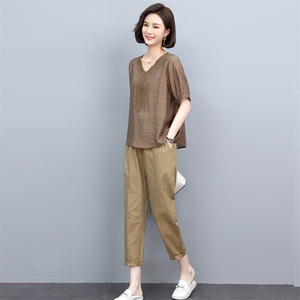 夏季套装女2025年新款中年妈妈装时尚洋气时髦百搭夏装休闲两件套图片