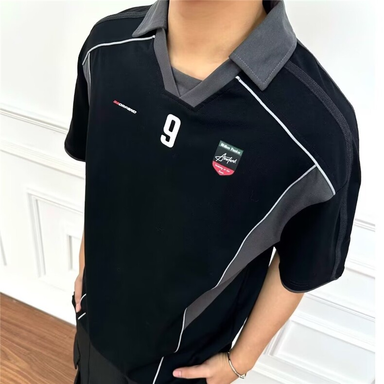 男装2025夏季新品美式球衣运动衣服翻领POLO衫男宽松拼接短袖T恤,男装Polo衫,星座1210-1