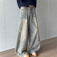 美式复古阔腿牛仔裤男秋季2025新款高腰显瘦宽松慵懒风阔脚拖地裤，男装牛仔裤，星座410-6（原星座1304-1）