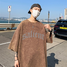 B239-1130-P38欧美式天使雕像印花复古水洗做旧落肩袖短袖T恤，男装T恤，星座514-2(原B239)