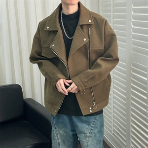 现货毛呢大衣外套男短款宽松休闲翻领夹克港风A351-A113-P110图片