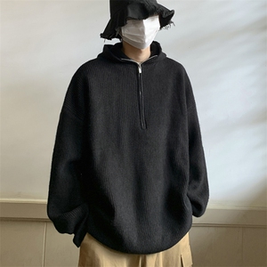 数据好现货连帽男宽松毛衣慵懒风半拉链毛衣M3611-P65图片
