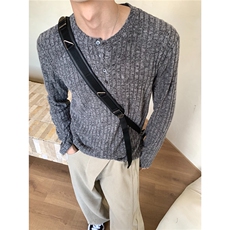 老钱风亨利领T恤男长袖休闲秋季痞帅宽松肌理感上衣TW130-P37，男装T恤，星座208-5