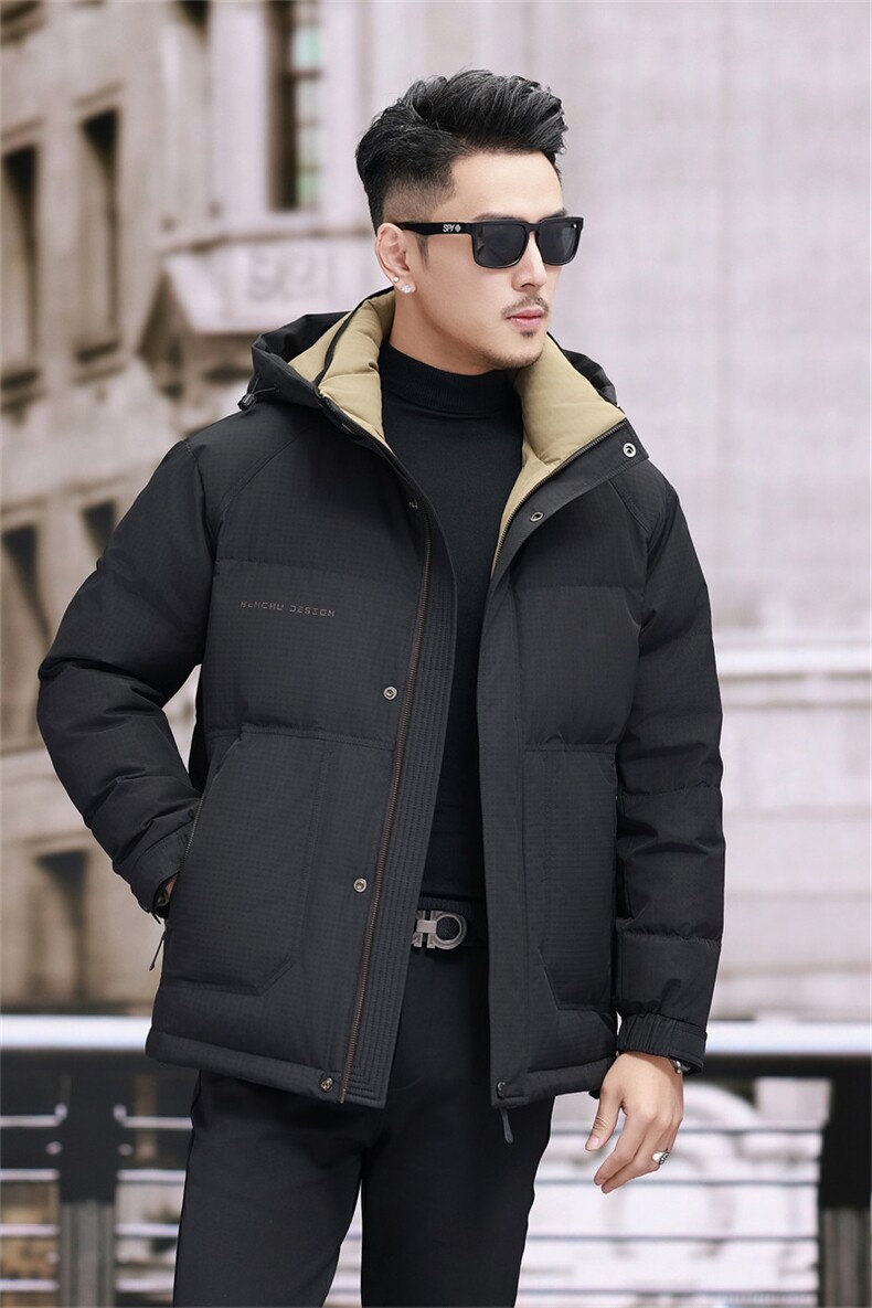 新款新标90绒中年羽绒服外套男士秋冬季连帽时尚休闲羽绒服大衣,男装羽绒服,钱塘723