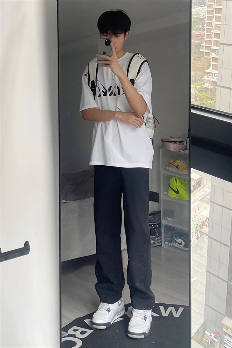 B221美式ins高街暗黑小众情侣毛巾绣直筒牛仔裤LK23021-P65控88,男装牛仔裤,电商B221