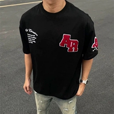 万针全刺绣工艺抖音得物高品质260克重磅纯棉双纱美式高街短袖T恤，男装T恤，电商A486-1