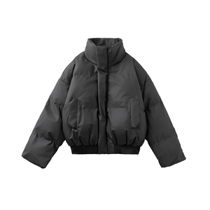 现货5W件冬季三防重磅硬挺boxy短款羽绒立领PU皮棉衣外套加厚棉服图片