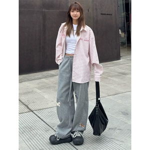 趣味小狗裤子女2025春秋新款贴布绣垂感高级感阔腿直筒休闲卫裤潮图片