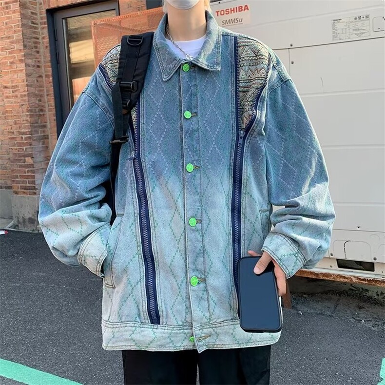 潮牌vintage水洗翻领情侣外套男女设计感oversize牛仔夹克~NT101,男装夹克,星座601-2