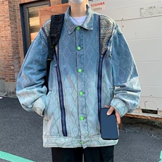 潮牌vintage水洗翻领情侣外套男女设计感oversize牛仔夹克~NT101，男装夹克，星座601-2