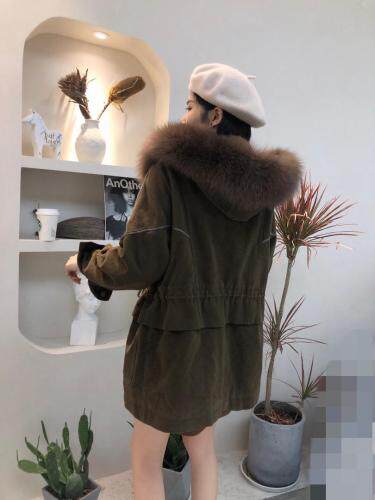 牛仔绣金线派克服，加大毛领，女装，衣生缘