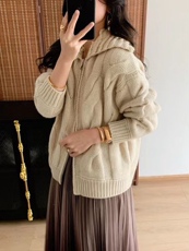 纯色山羊绒开衫女POLO领宽松针织衫毛衣外套，女装羊绒衫，大千羊绒