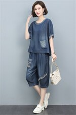 时尚宽松牛仔短袖T恤女夏季新款休闲百搭透气上衣，女装T恤，悦见她
