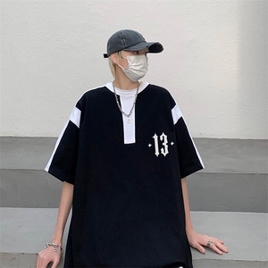 B239-1266-P38 夏季圆领数字印花 重磅短袖T恤男撞色体恤上衣半袖图片