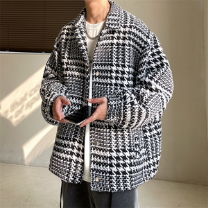 港风宽松男风衣外套韩版潮休闲格子男夹克 A071-1011-P85图片