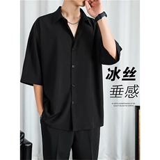 网图夏季短袖衬衫男港风宽松冰丝凉爽衬衣C2110/特P22，男装T恤，电商D202-1