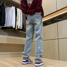 美式hiphop纯色星星装饰修身直筒牛仔裤，男装牛仔裤，星座310A-4