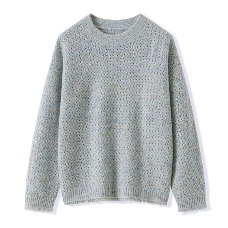 2025百搭时尚油画纱流苏落肩圆领针织衫，女装羊绒衫，昭美纯山羊绒