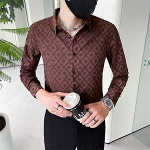 咖 秋季新款男士纯色长袖衬衫男韩版修身痞帅上衣301A-1/H512/P58图片