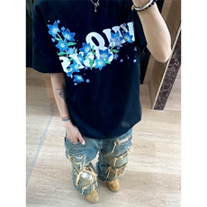 网图有货美式8字logo花卉刺绣短袖T恤男女情侣宽松上衣A558-P35，男装T恤，星座1505