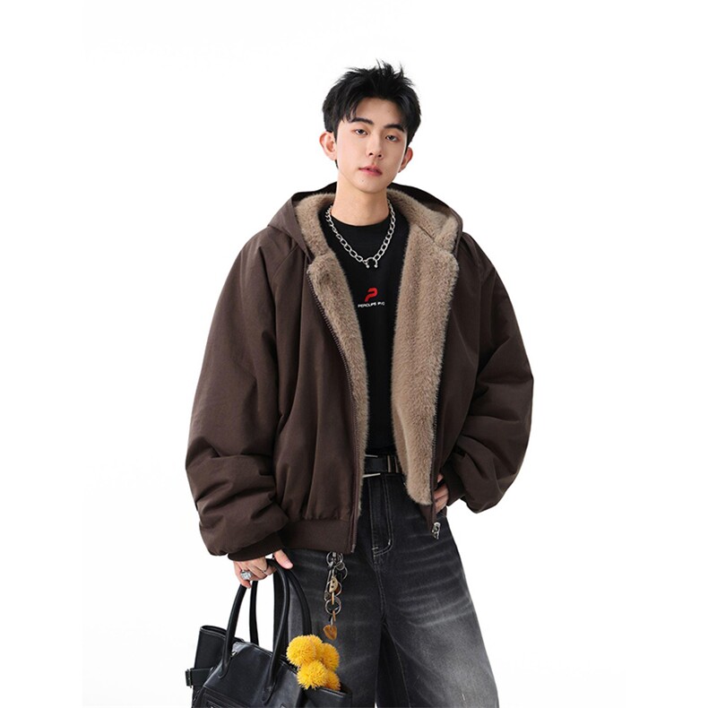 两面穿现货重磅短款座山雕棉衣男女双面穿毛毛绒棉服加厚外套，男装棉衣，电商A486