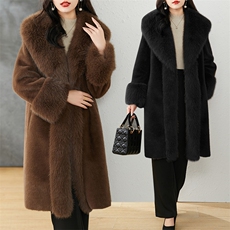 芷墨新款冬季休闲宽松加厚皮草一体毛绒大衣时尚贵气中长款外套女，女装皮草，芷墨服饰
