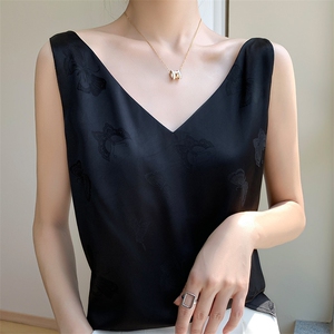 真丝吊带背心女内搭西装白色黑色打底绸缎面桑蚕丝醋酸上衣夏v领图片