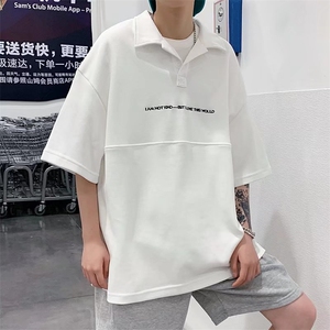 拼色短袖Polo衫男夏季港风chic潮流宽松休闲翻领T恤上衣T1101-P35图片