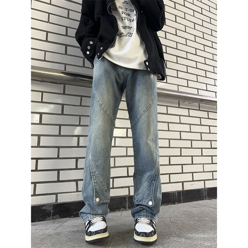 春美式修身裤子男复古拼接水洗做旧潮牌拖地牛仔裤N0505-P50,男装牛仔裤,星座308B-1