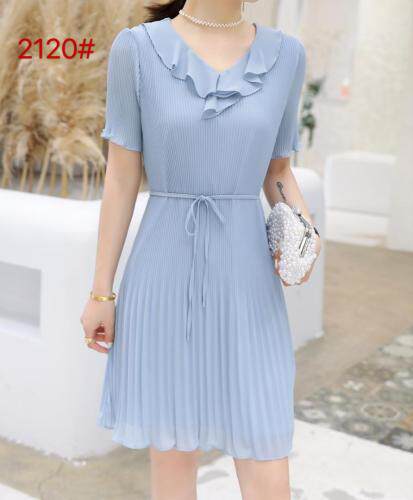 木耳边领系腰显瘦连衣裙，女装连衣裙，罗兰春天