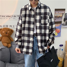 日系格子衬衣夏季春秋休闲长袖潮衣服薄男士新款外套W1253-P35，男装衬衫，星座512-4