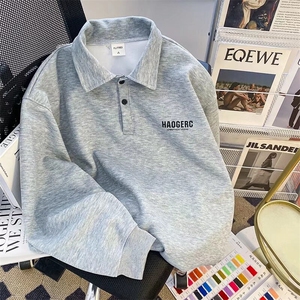 加绒POLO衫男韩版潮流字母印花高街帅气2023冬季ins卫衣WB223-P40图片