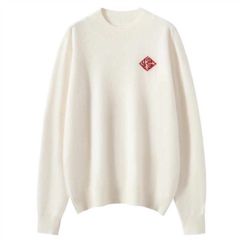 2025时尚百搭简约袖口刺绣针织衫，女装针织衫/毛衣，萨奥羊绒
