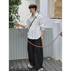 美式白色条纹撞色假两件衬衫男款夏季痞帅高级感cleanfit衬衣外套，男装衬衫，星座506A