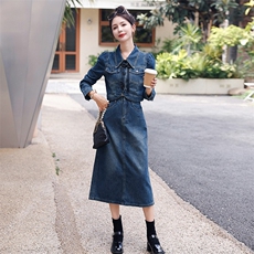 新中式牛仔套装女装2025新款春秋今年流行时尚复古半身裙两件套，女装套装/套裙，慧尚依恋