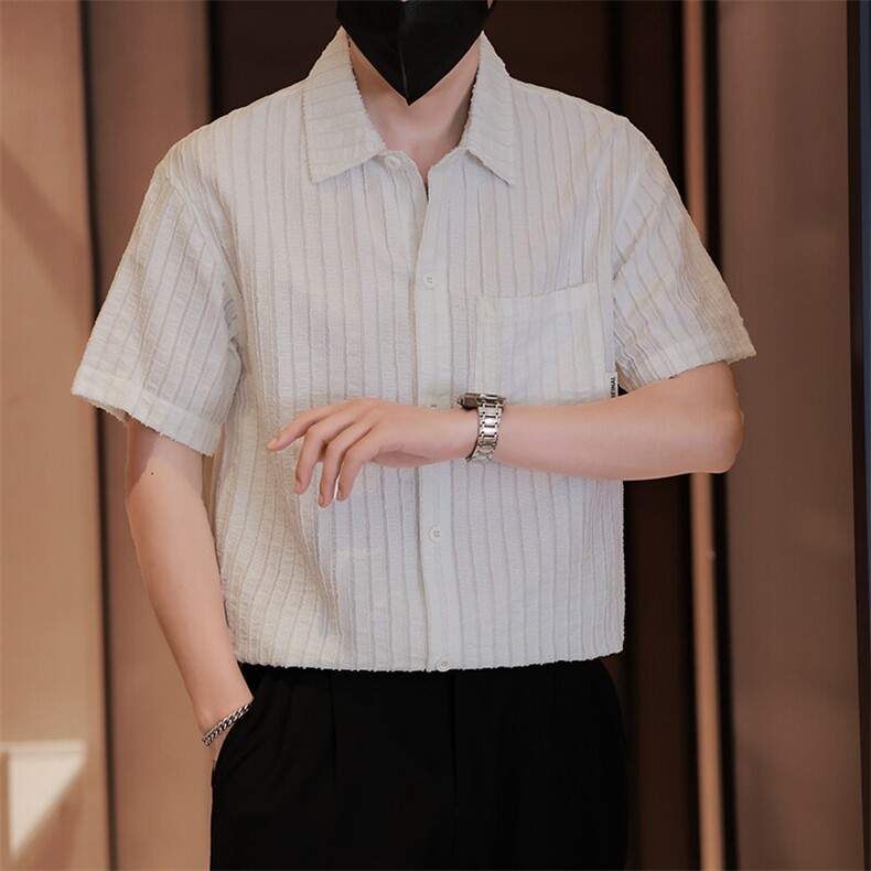 档口大货男士短袖衬衫面料冰丝透气品质衬衣C317-C801-P55,男装衬衫,电商C317