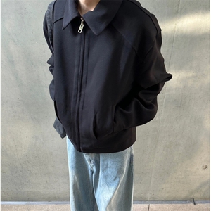 男士外套春秋季新款夹克百搭翻领纯色中青年休闲风衣帅气夹克上衣图片