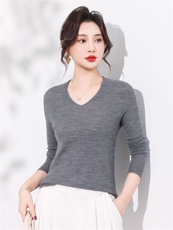 杨子纱100%超细羊毛鱼骨纹V?领套衫，女装针织衫/毛衣，优麦羊绒（原洪叶羊绒）