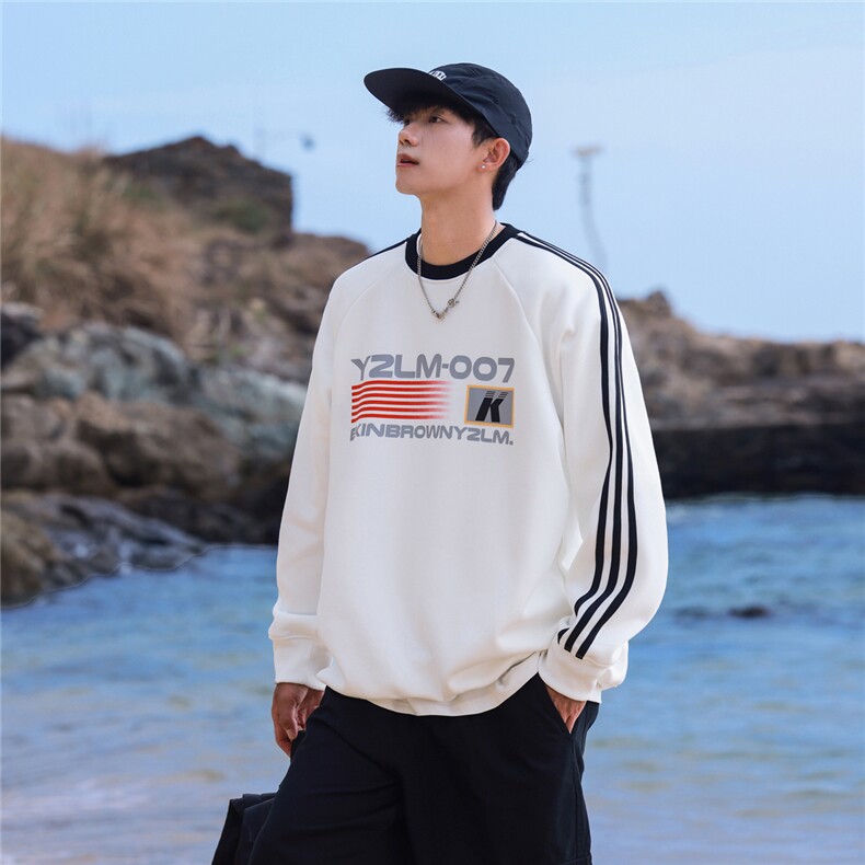 港风圆领字母印花图案设计袖子三杠织带潮流卫衣男WY77762P48控68，男装卫衣，星座226-1