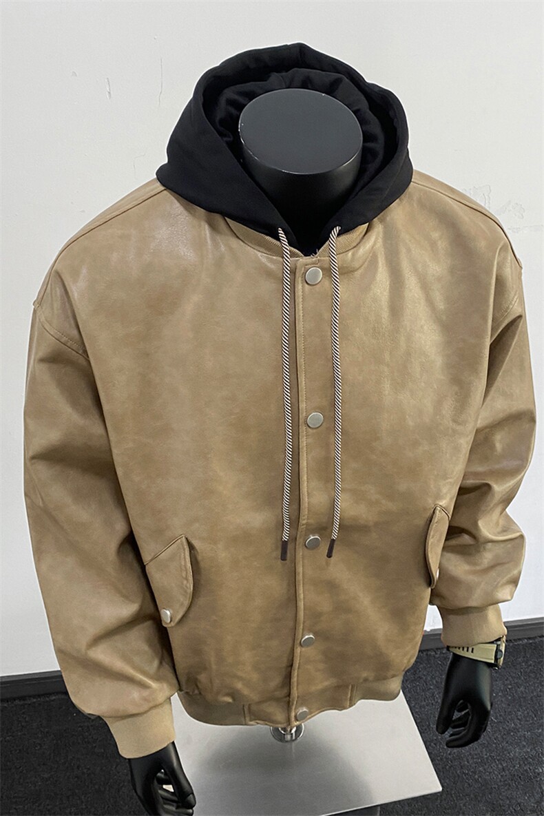 美式高阶秋冬PU连帽飞行员夹克痞帅百搭情侣外套J57511TP85,男装夹克,电商A247