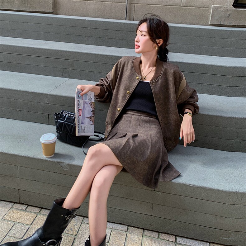 时尚套装两件套裙圆领拼接,女装套装/套裙,浙宝069