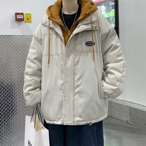 连帽工装棉衣外套男冬季棉服宽松加厚潮情侣假两件棉袄V2870-p99图片